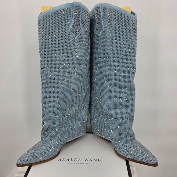 AZALEA WANG Banian Knee High Rhinestone Denim Western Boot 8.5 NWT - Picture 9 of 10